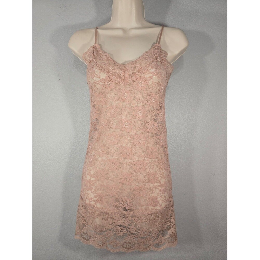 Y2K Wet Seal Medium Dusty Pink Floral Lace Camisole Sheer Slip dress Cami Top AK